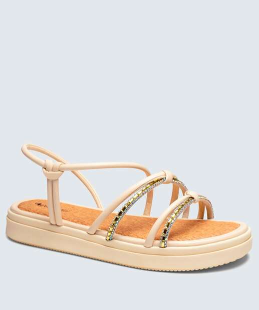 Sandália Flatform Feminina Tiras Pedraria Mississipi 