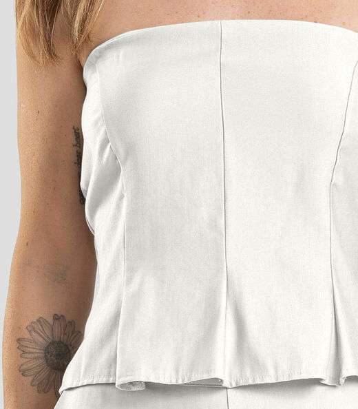 Cropped Feminino em Tecido Alfaiataria Dianna Bege