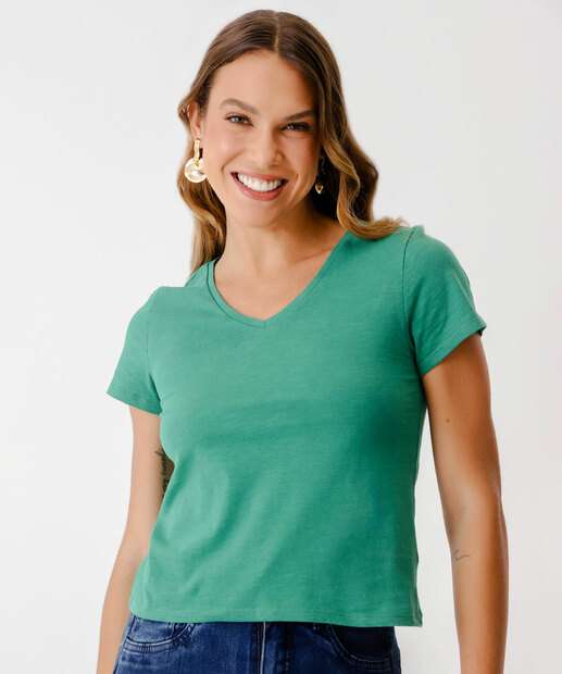 Blusa Feminina Flamê Manga Curta Marisa Verde