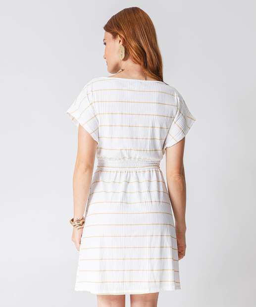 Vestido Feminino Canelado Listrado Marisa Off White