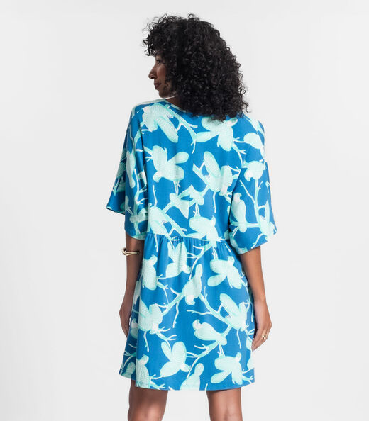 Vestido Curto Estampa Pássaros Rovitex Azul