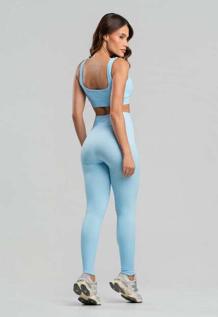 Conjunto Fitness Calça e Top Sem Costura Azul Salvatore