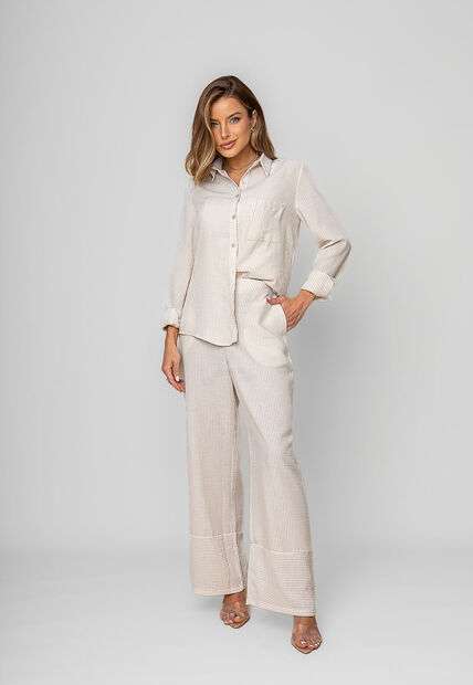 Camisão Listrado Alfaiataria Bege Salvatore