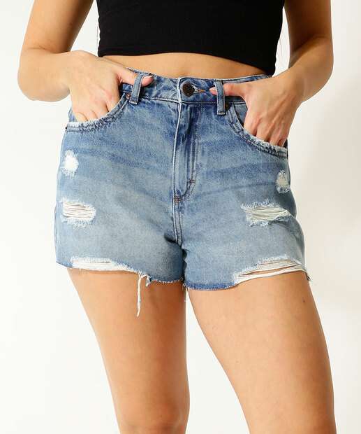 Short Jeans Destroyed Feminino Barra Desfiada Marisa