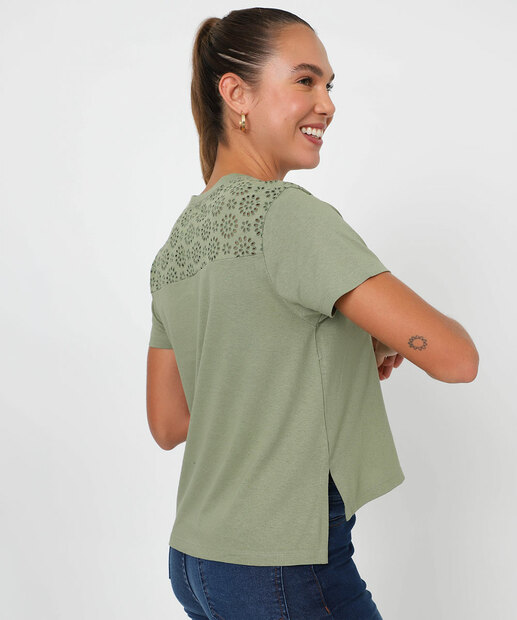Blusa Feminina Recorte Manga Curta Marisa Verde