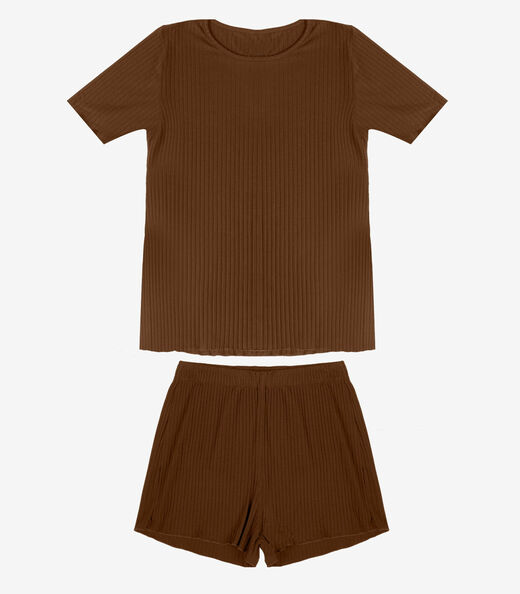 Pijama Feminino Canelado Select Marrom