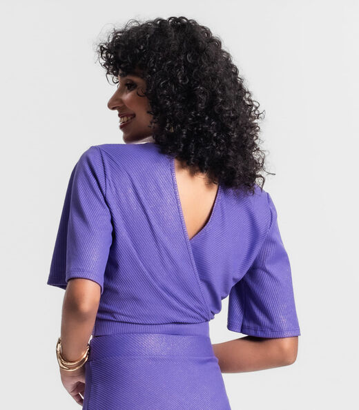 Blusa Feminina Em Ribana Canelada Lurex Rovitex Roxo