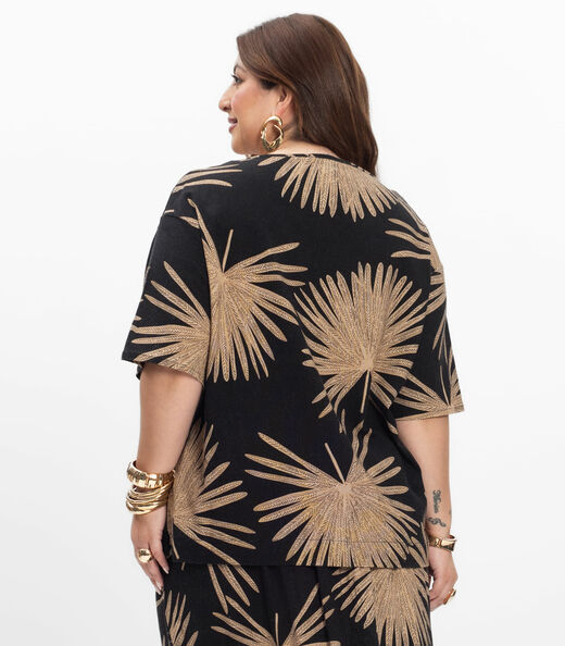 Blusa Manga Curta Feminina Plus Size Secret Glam Preto