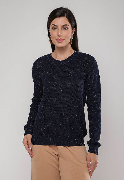 Blusa de Tricot em Fio Botonê Marinho Salvatore