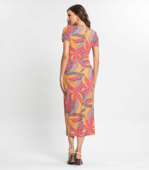 Vestido Midi Longo De Ribana Estampado Endless Rosa