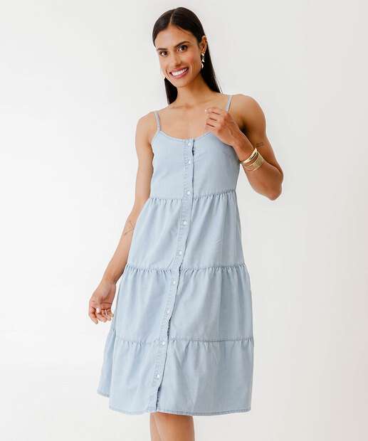 Vestido Feminino Jeans Botões Marisa Azul