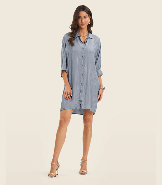 Vestido Chemise Feminino Com Botões Endless Azul