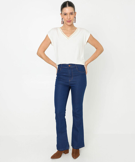 Blusa Feminina Retilínea Manga Curta Marisa Off White