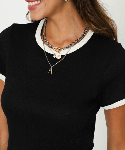 Blusa Cropped Feminina Canelada Marisa Preto
