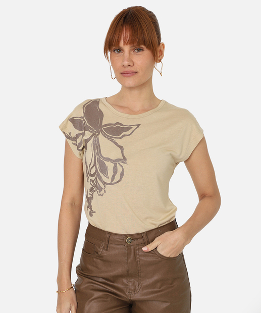 Image_Blusa Feminina Estampa Flor Manga Curta Marisa Bege