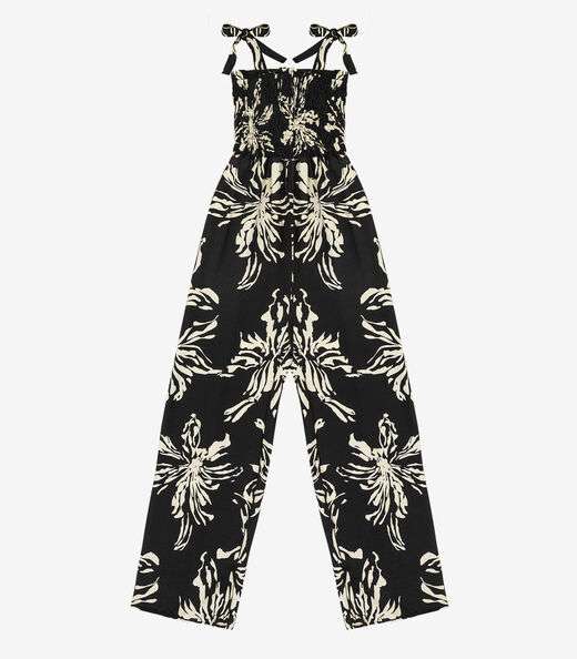 Macacão Longo Feminino De Lastex Estampado Select Preto