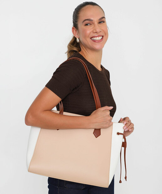 Bolsa De Ombro Tote Feminina Marisa Bege