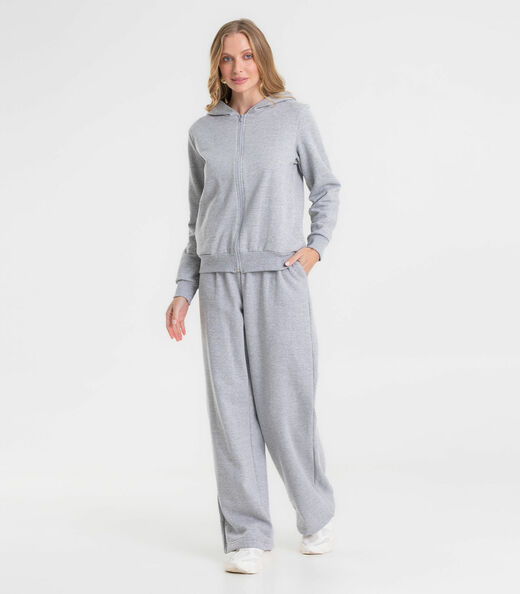 Calça Wide Leg Moletom Peluciado Básico Rovitex Cinza