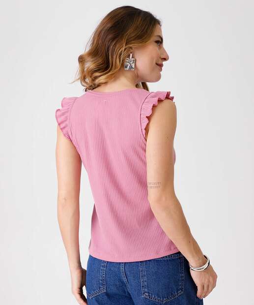Blusa Regata Feminina Canelada Babado Marisa