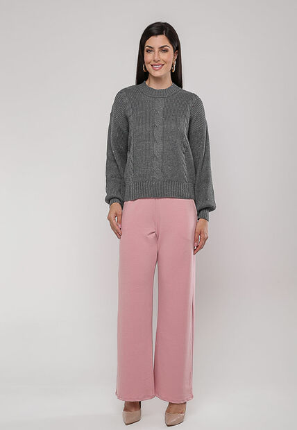 Blusa de Tricot Boton? com Trama Texturizada Grafite Salvatore