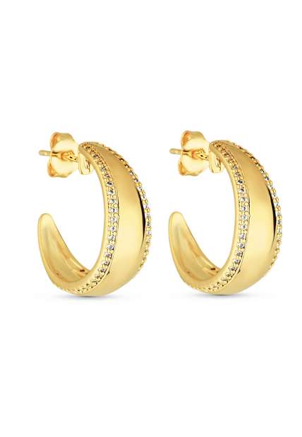 Brinco Semijoia de Argola Liso Cravejada Com Micro Zircônias Em Banho 18 k