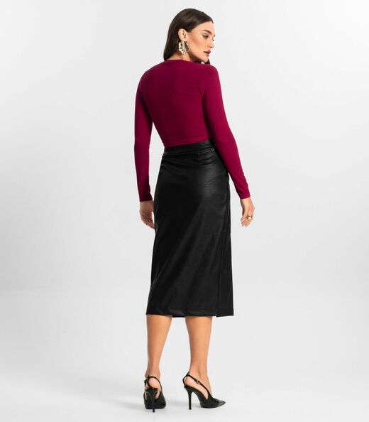 Saia Sintética Feminina Midi Endless Preto