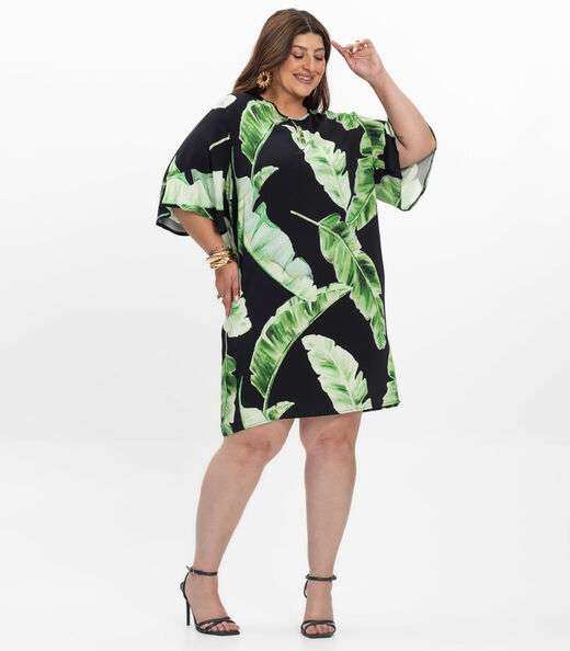 Vestido Feminino Plus Size Curto Secret Glam Preto