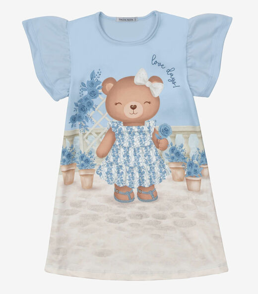 Vestido Verão Menina Midi Com Estampa Trick Nick Azul