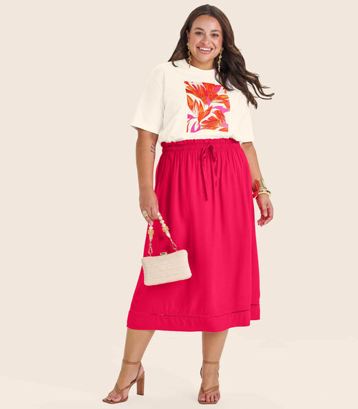 Saia Midi Plus Size em Viscose Secret Glam Vermelho