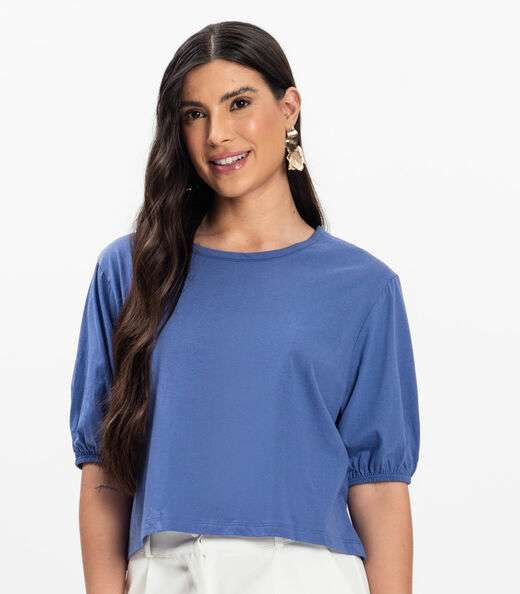 Blusa Manga Camponesa Feminina Rovitex Azul