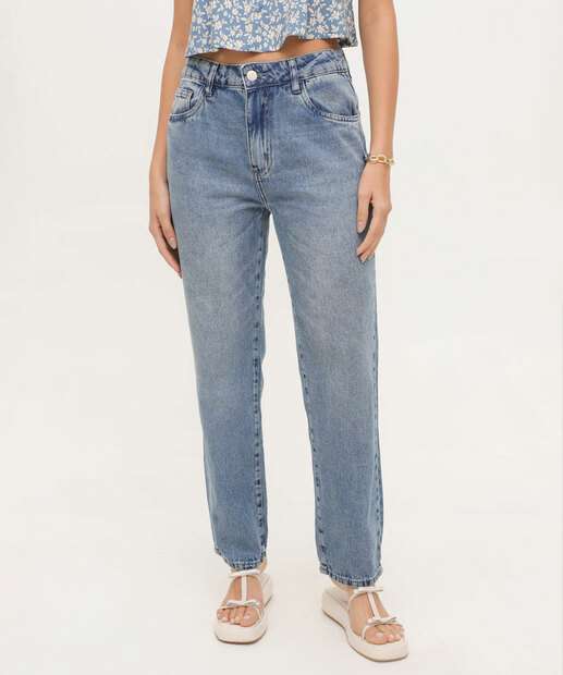 Calça Jeans Reta Feminina Bolsos Sawary