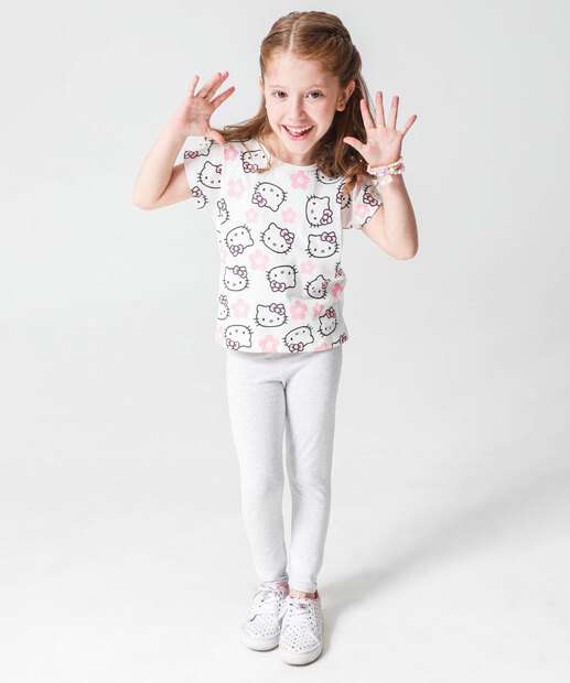 Camiseta Infantil Hello Kitty Tam 4 a 10 Off White