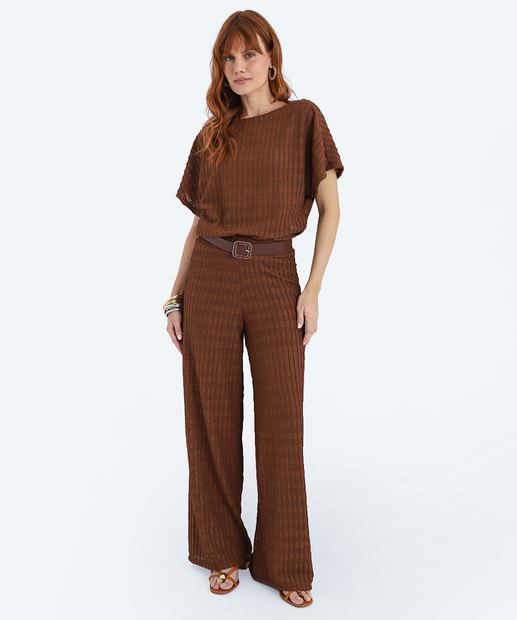 Image_Calça Wide Leg Textura Feminina Marisa Marrom