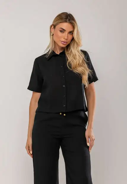 Conjunto Camisa Manga Curta e Calça Pantalona Preto Salvatore