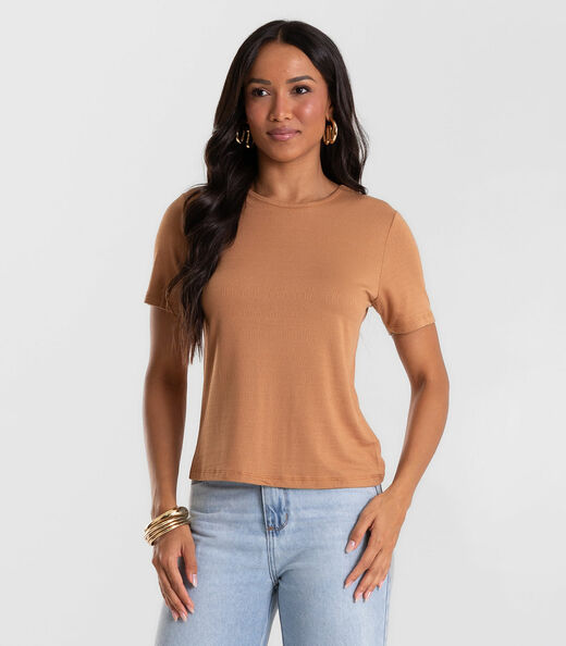 Blusa Feminina Básica Visco Maquinetada Rovitex Marrom