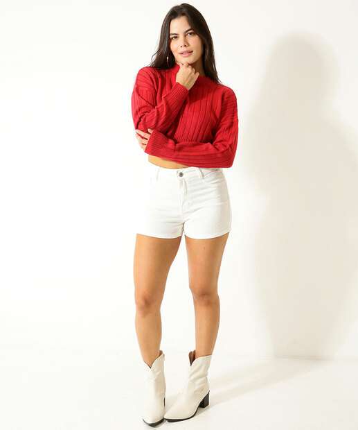 Suéter Feminino Cropped Tricô Marisa