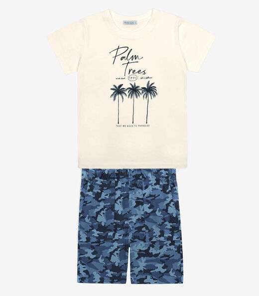 Conjunto Infantil Camiseta Com Bermuda Trick Nick Bege