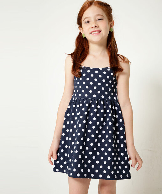 Vestido Infantil Estampa Poá Alças Finas Tam 4 a 10