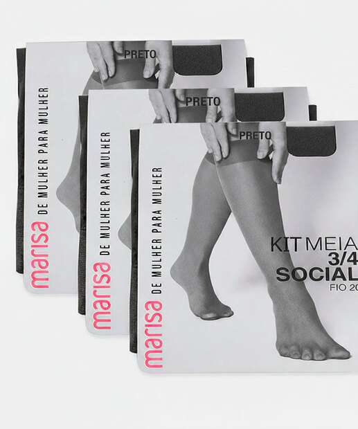 Image_Kit 3 Pares Meias 3/4 Feminina Social Fio 20 Marisa Preto