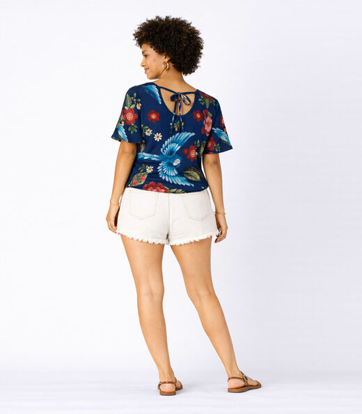 Blusa Feminina em Ribana Canelada Infinita Cor Azul