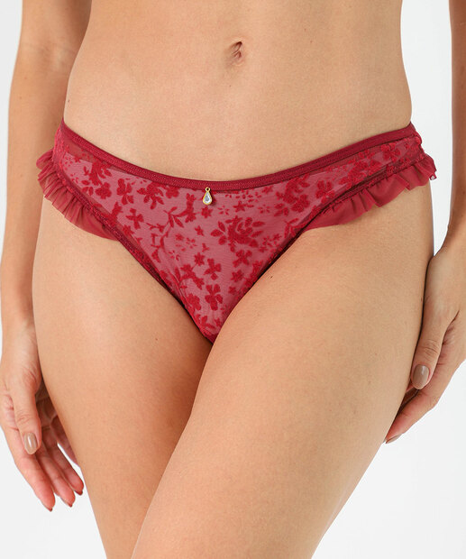 Calcinha Fio Dental Tule Babado Marisa Vermelho