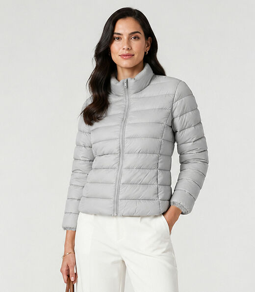 Jaqueta Puffer Feminina Peluciada Sea Surf Cinza
