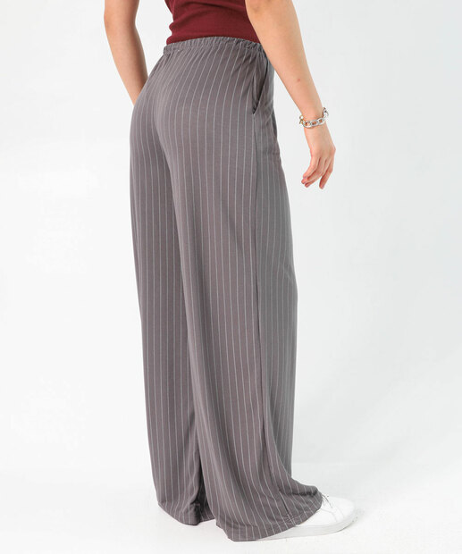Calça Pantalona Feminina Listrada Marisa Cinza