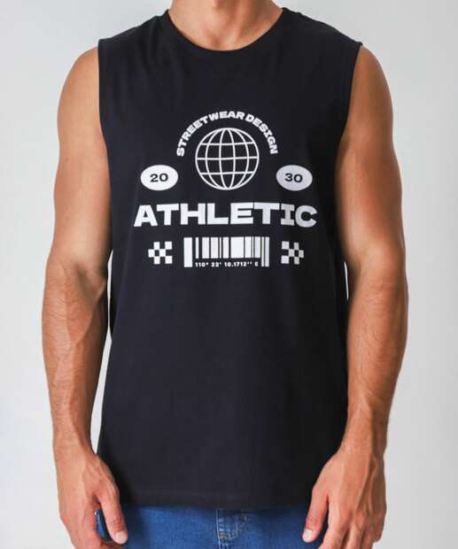 Regata Masculina Machão Estampa Frontal Marisa Preto