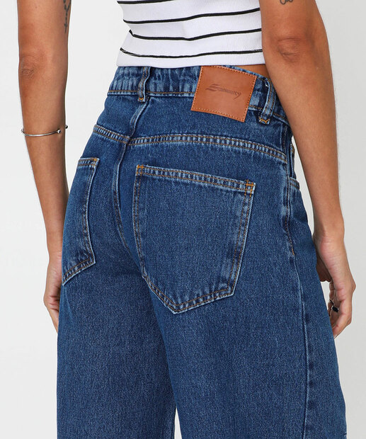 Calça Jeans Feminina Balloon Bolsos Sawary Azul