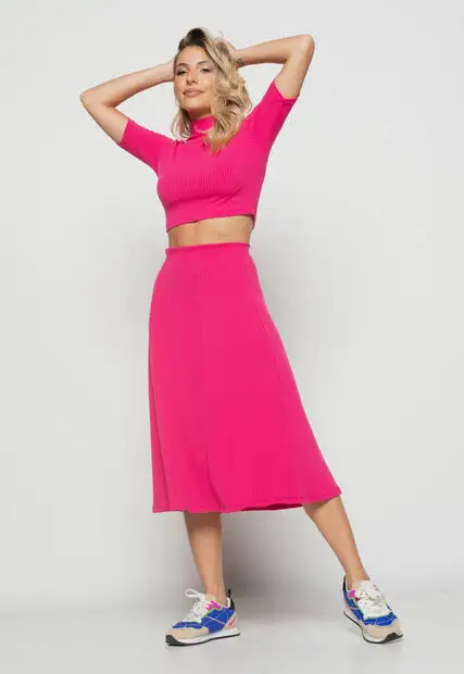 Cropped  Gola Alta Comfy Malha Canelada Pink Salvatore Fashion