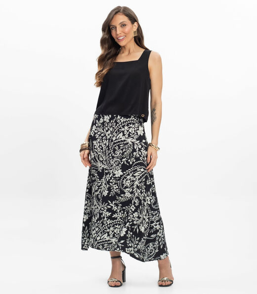 Saia Midi Viscose Khyara Feminina Endless Preto