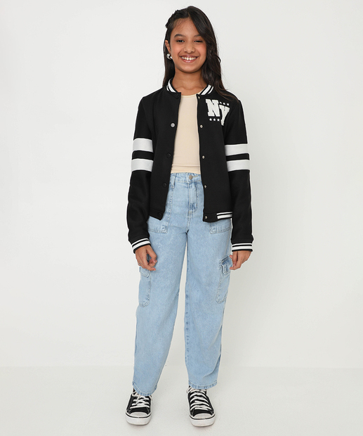Jaqueta Juvenil Moletom Bomber Marisa Tam 10 a 16 Preto