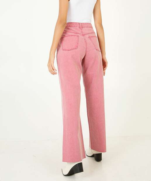 Calça Wide Leg Feminina Sarja Bolsos Marisa