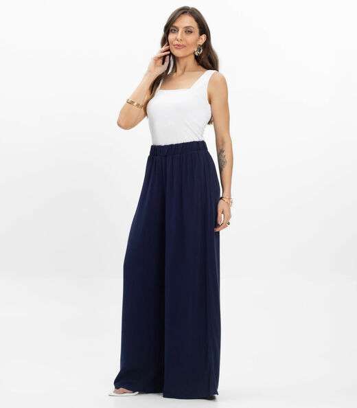 Calça Feminina Pantalona Lisa Select Azul